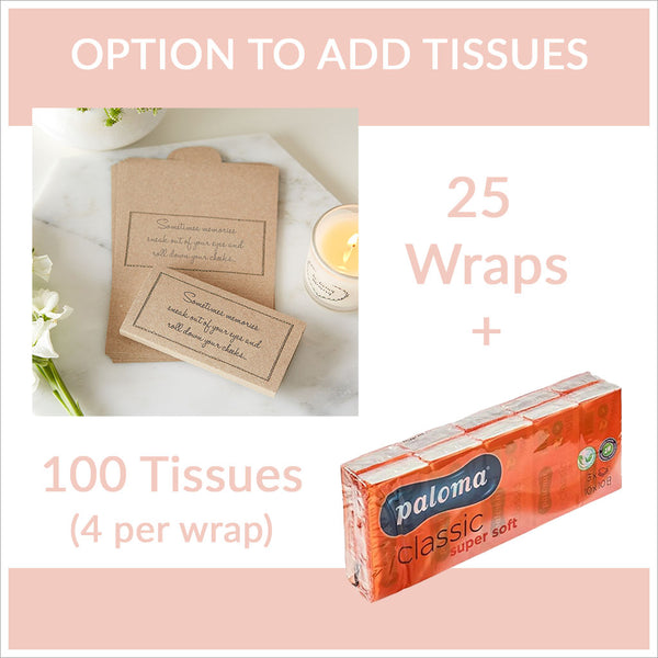 25 Kraft Tissue Wrap Funeral Favours 'Sometimes Memories Sneak Out of Your Eyes'