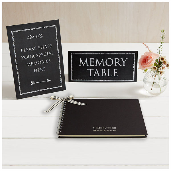 A5 Luxury Black Memory Book & 2 Sign Set for Funeral Memory Table