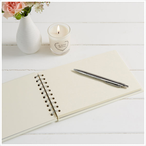 A5 Ivory Funeral Memory Book & Silver 'Memories' Pen