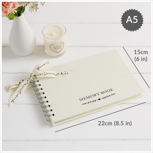 A5 Ivory Funeral Memory Book & Silver 'Memories' Pen