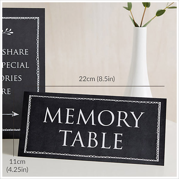 Set of 2 Black Funeral Signs: 'Please Share Your Special Memories Here' & 'Memory Table' - Black