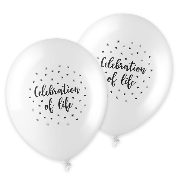 25 White 'Celebration of Life' Biodegradable Funeral Balloons