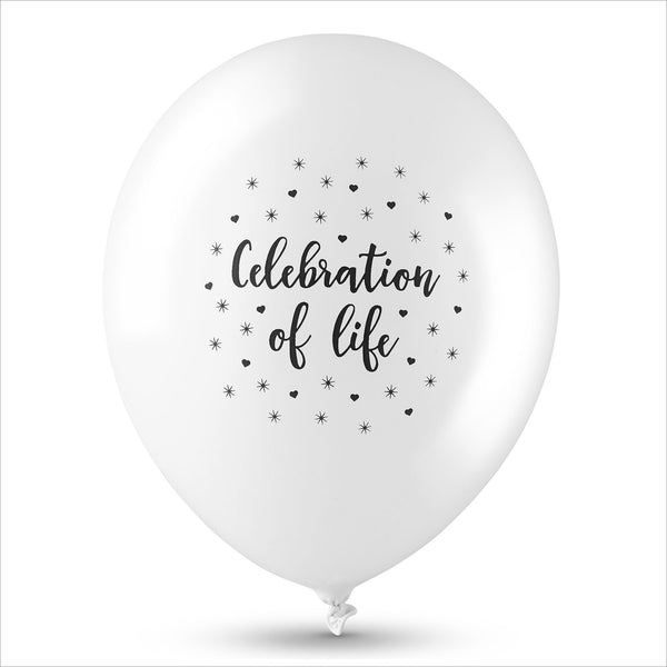 25 White 'Celebration of Life' Biodegradable Funeral Balloons