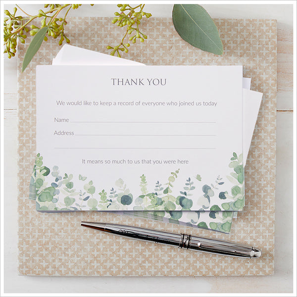 25 Eucalyptus Funeral Attendance Cards