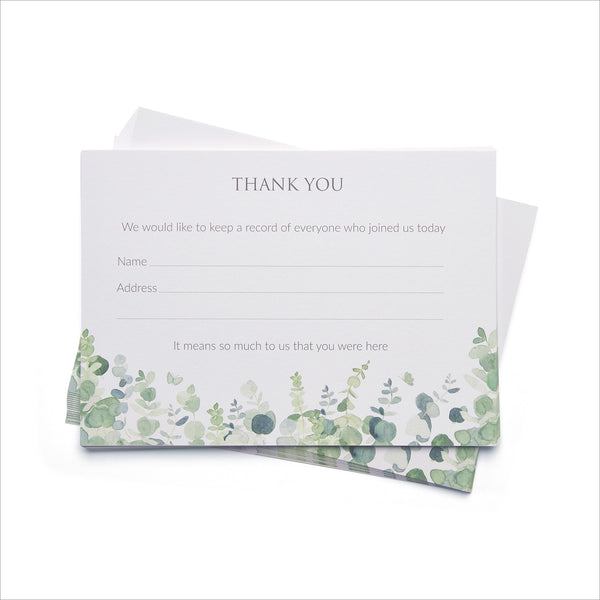 25 Eucalyptus Funeral Attendance Cards