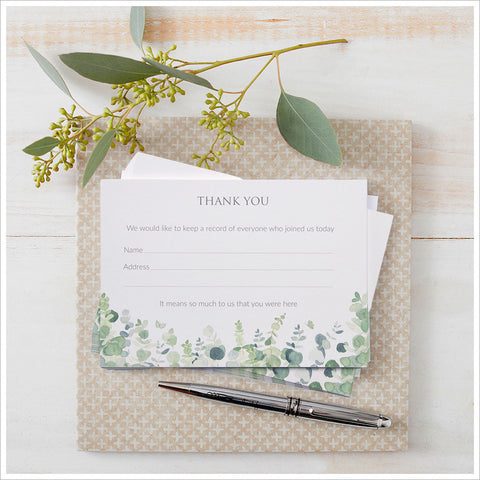 25 Eucalyptus Funeral Attendance Cards