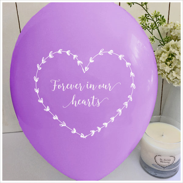 25 Purple 'Forever In Our Hearts' Biodegradable Funeral Balloons