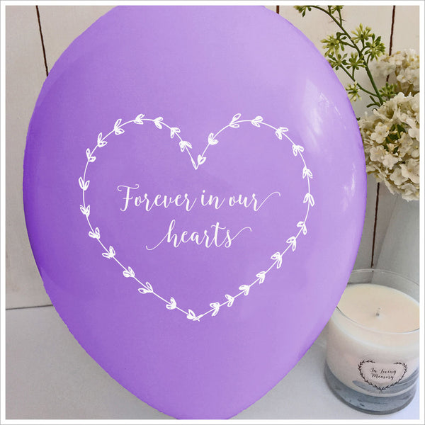 25 Purple 'Forever In Our Hearts' Biodegradable Funeral Balloons