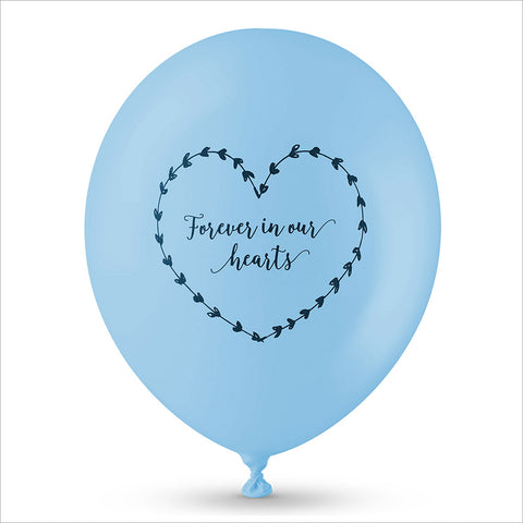 25 Blue 'Forever In Our Hearts' Biodegradable Funeral Balloons