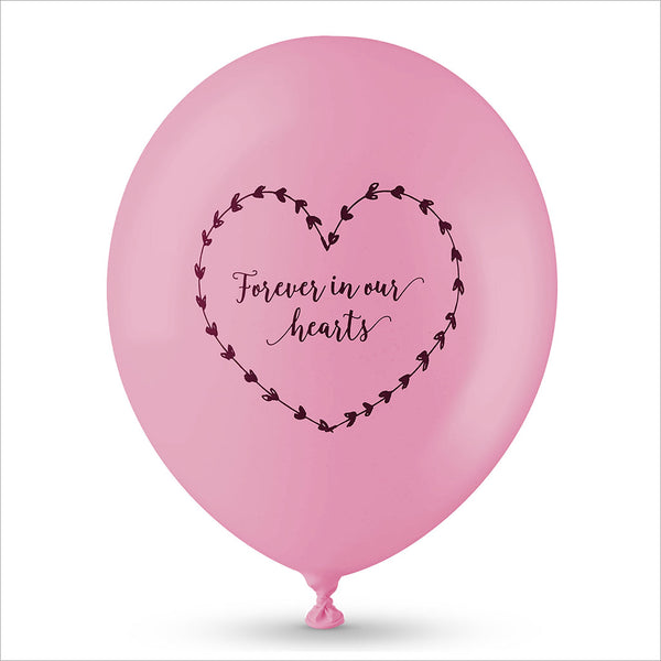 25 Pink 'Forever In Our Hearts' Biodegradable Funeral Balloons