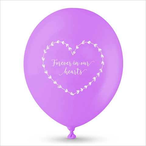 25 Purple 'Forever In Our Hearts' Biodegradable Funeral Balloons