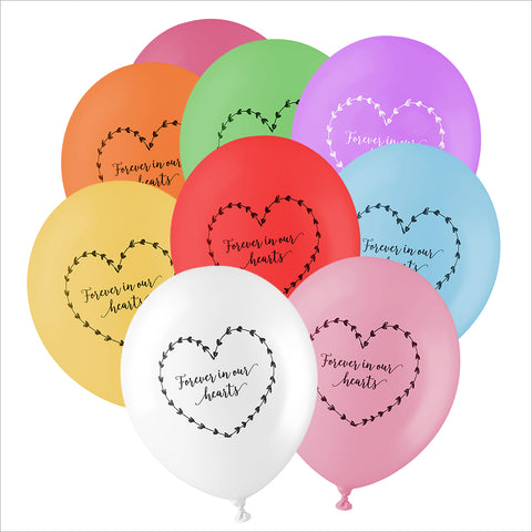 25 Rainbow 'Forever In Our Hearts' Biodegradable Funeral Balloons