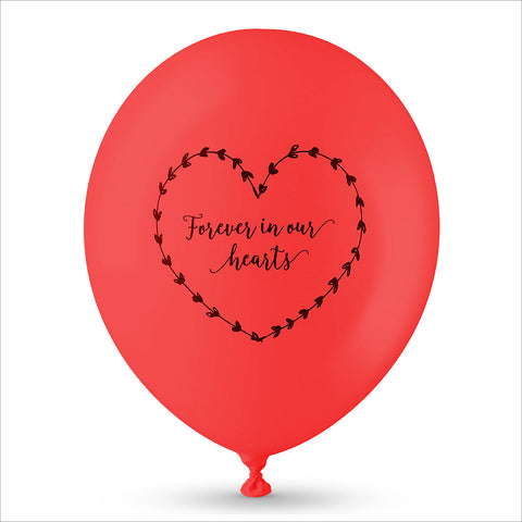 25 Red 'Forever In Our Hearts' Biodegradable Funeral Balloons