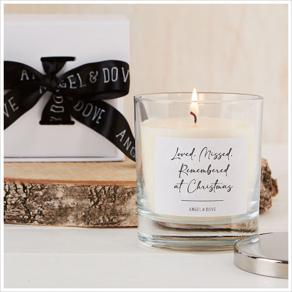 'Loved, Missed, Remembered at Christmas' Gift Boxed 300ml Candle with Silver Lid