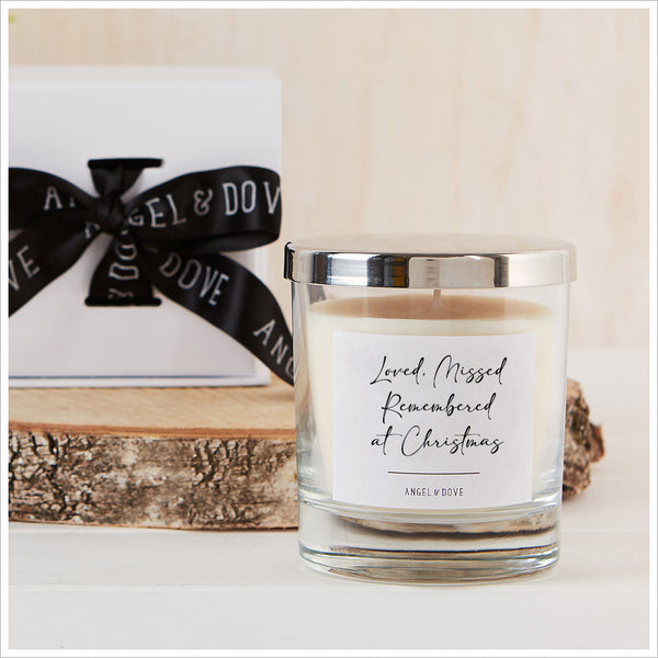 'Loved, Missed, Remembered at Christmas' Gift Boxed 300ml Candle with Silver Lid