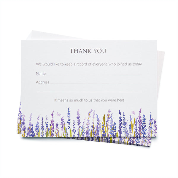 25 Lavender Funeral Attendance Cards