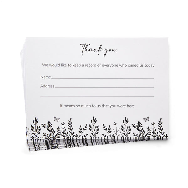 25 Monochrome Leaves Funeral Attendance Cards