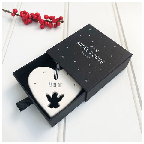 'Mum' Handmade Ceramic Heart Decoration in Luxury Gift Box