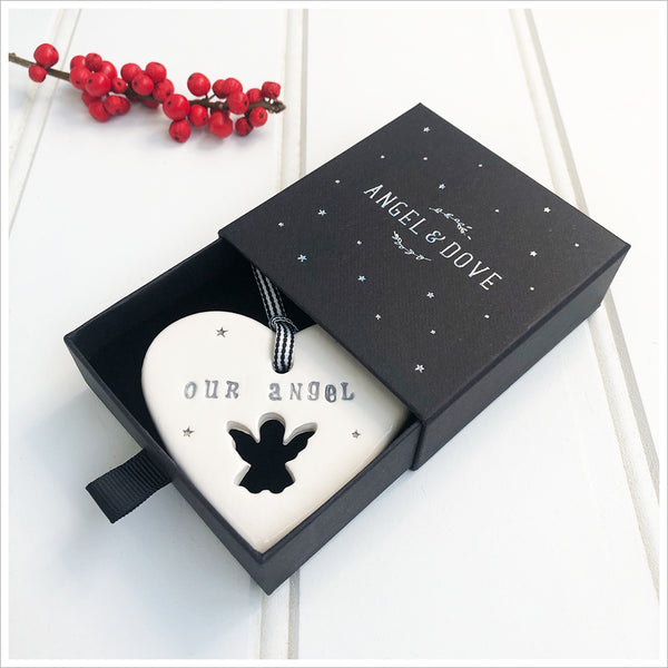 'Our Angel' Handmade Ceramic Heart Decoration in Luxury Gift Box