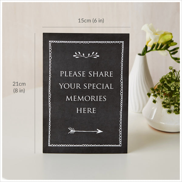 Set of 2 Black Funeral Signs: 'Please Share Your Special Memories Here' & 'Memory Table' - Black