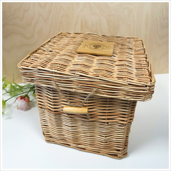 Willow Casket & Soil Blend Natural Burial Collection - Wicker Casket, Soil Blend, Memory Cards, Wooden Plaque & Petals - Angel & Dove