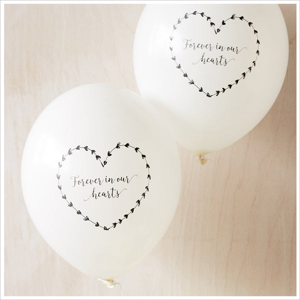 50 White & Pink 'Forever In Our Hearts' Biodegradable Funeral Balloons