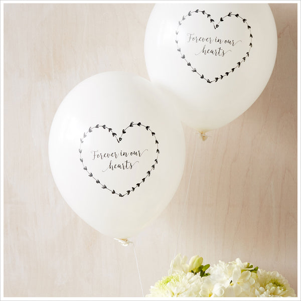 50 White & Red 'Forever In Our Hearts' Biodegradable Funeral Balloons