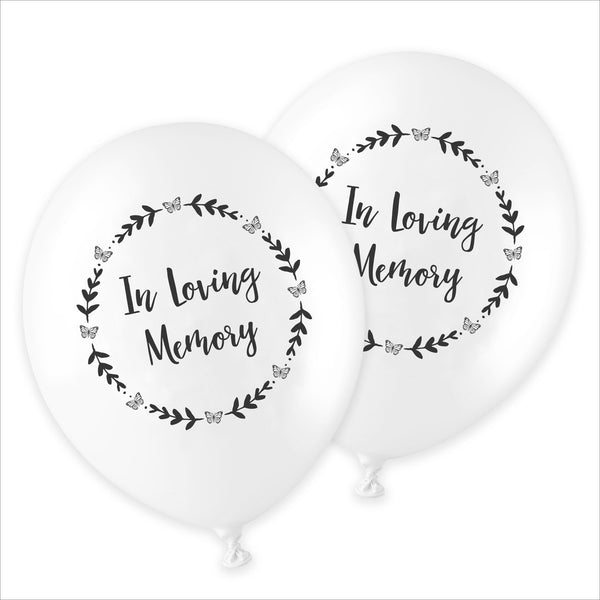 25 White 'In Loving Memory' Biodegradable Funeral Balloons